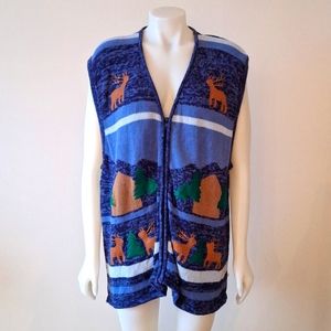 Vintage Christmas Sweater Vest With Reindeer